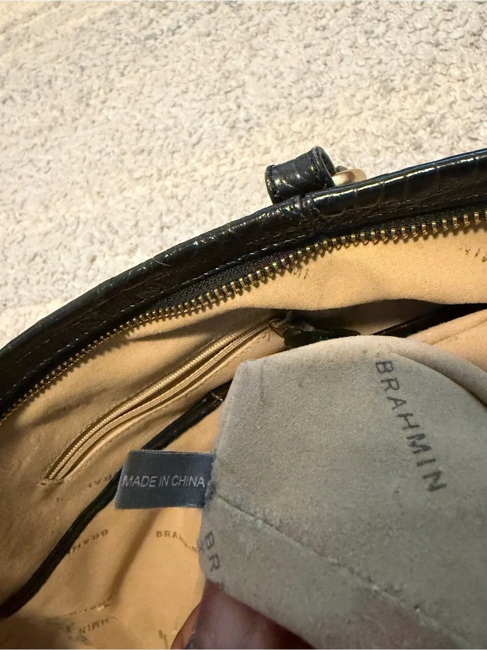 Brahmin Black Croc Embossed Leather Tote Bag Shoulder Purse Gold Hardware Large - Picture 4 of 15